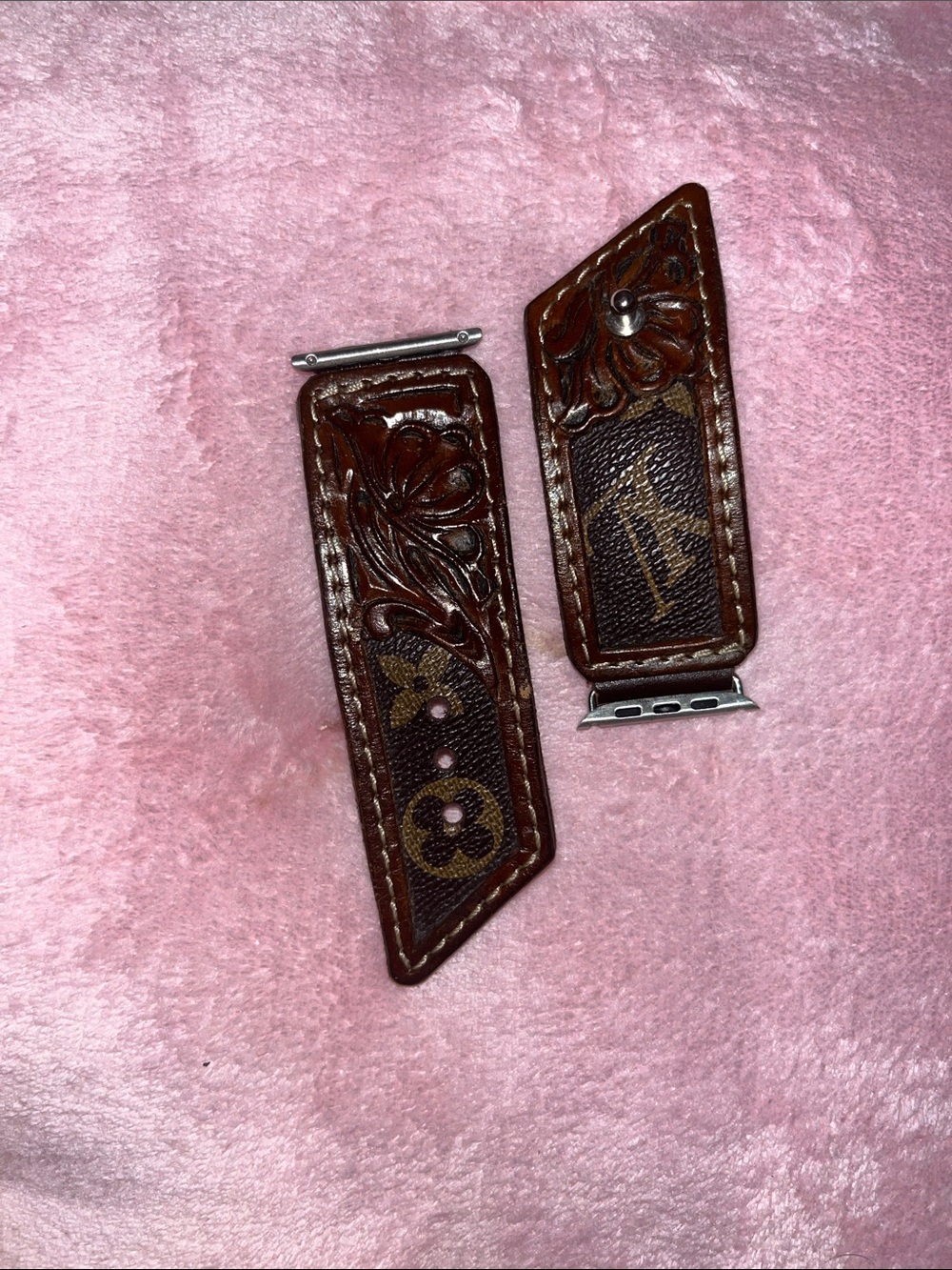 Brown Floral Embossed Leather Watch Band Adapter
